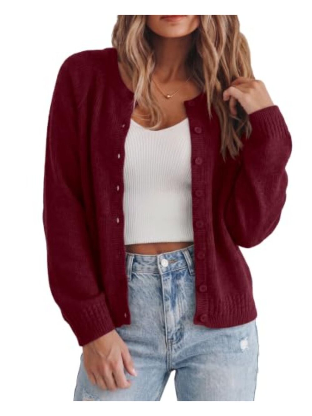 Womens Button Down Cardigan Chunky Soft Knit Long Sleeve Crewneck Casual